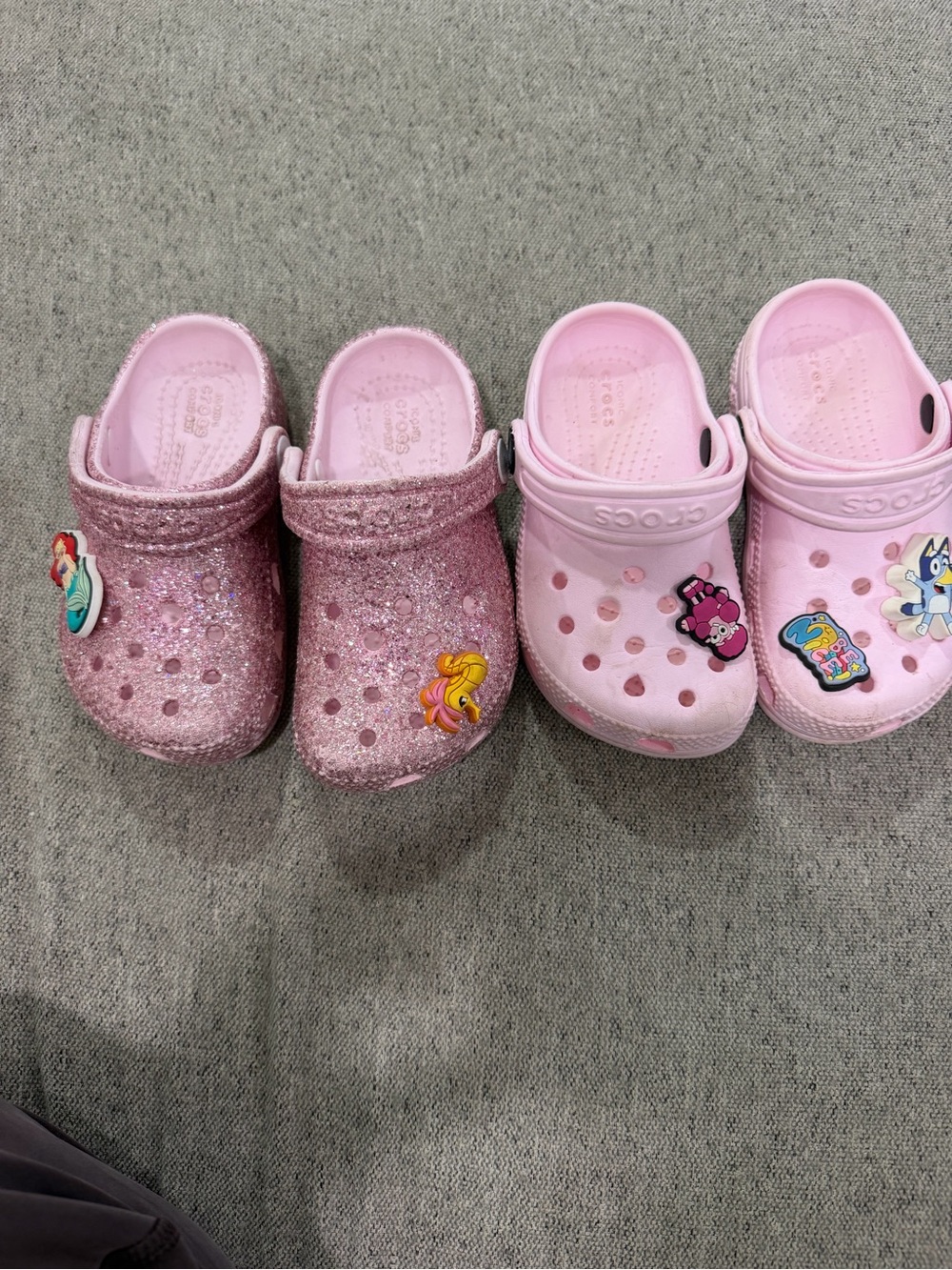 CROCS Kids' Pink Glitter and Light Pink Clog Duo with Jibbitz Charms - Picture 1 of 5